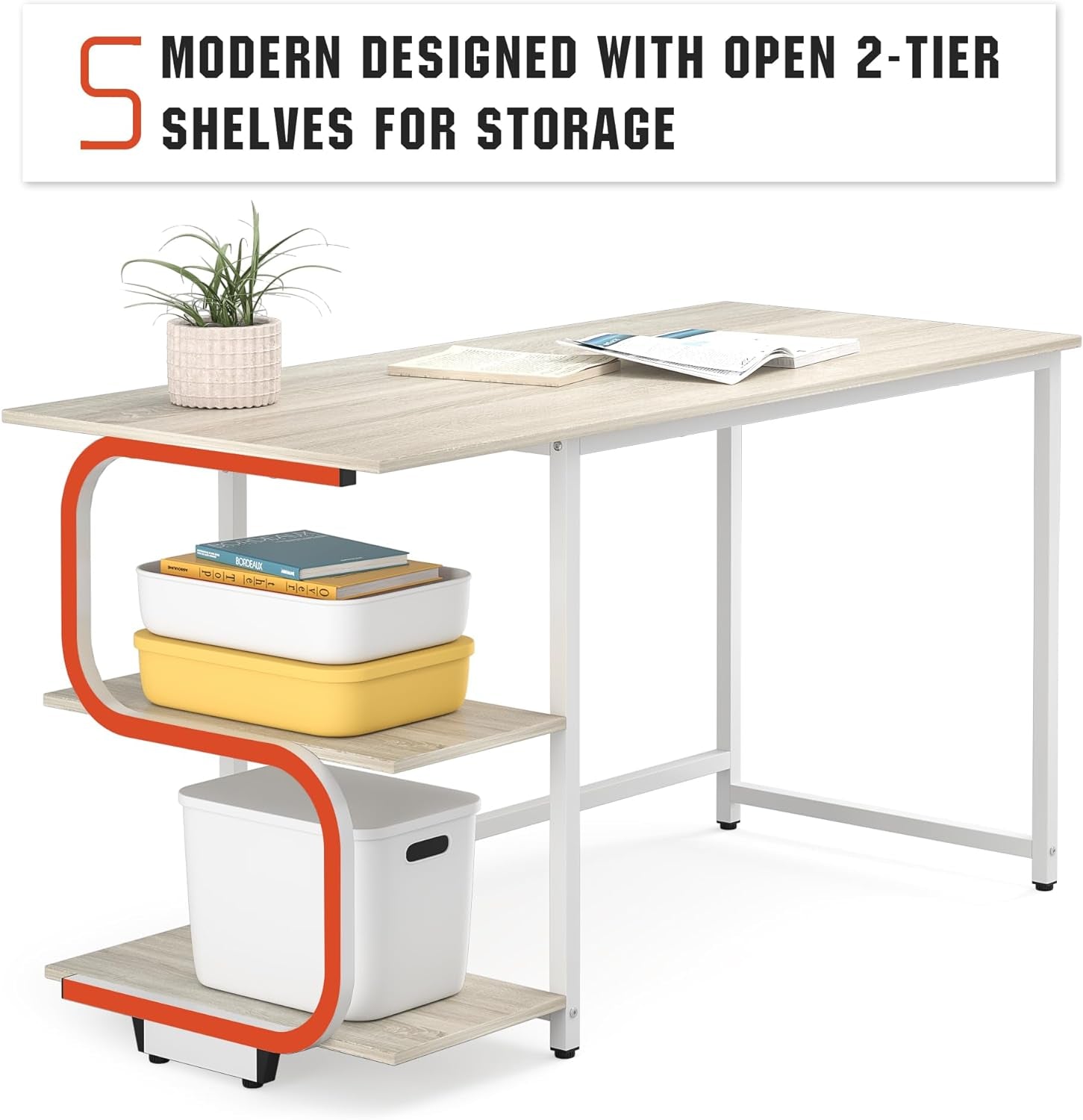 Reversible Computer Desk for Small Spaces, 47 Inch Office Desk with Shelves, Gaming Desk Writing Desk Bedroom Desk for Home Office