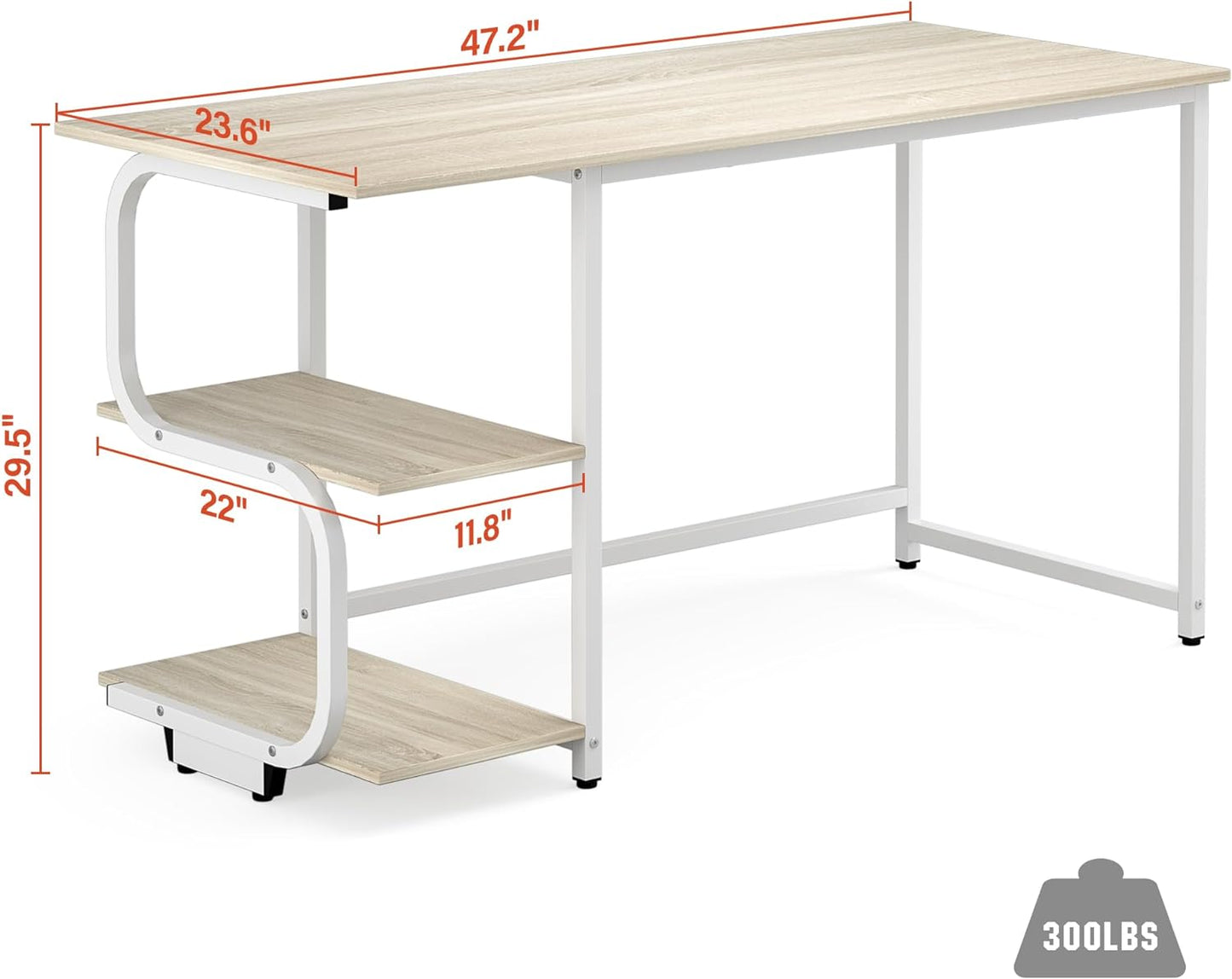 Reversible Computer Desk for Small Spaces, 47 Inch Office Desk with Shelves, Gaming Desk Writing Desk Bedroom Desk for Home Office