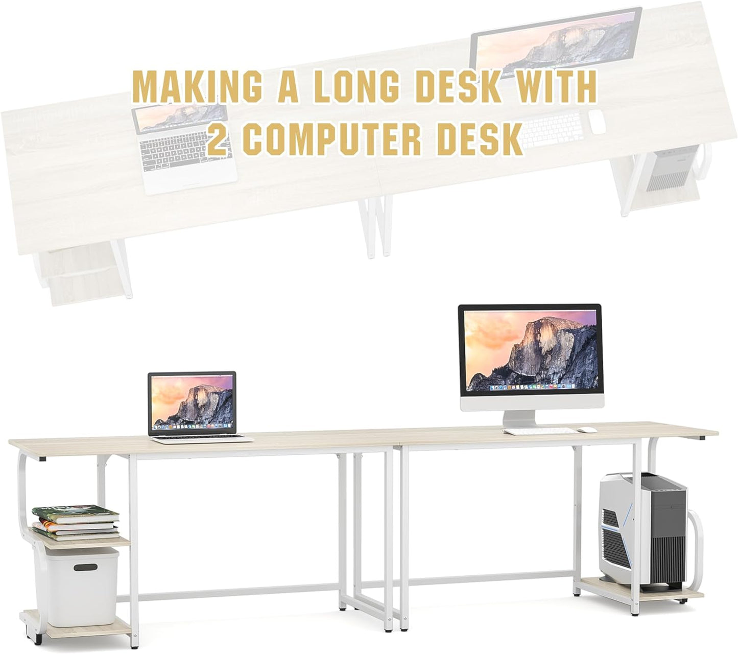 Reversible Computer Desk for Small Spaces, 47 Inch Office Desk with Shelves, Gaming Desk Writing Desk Bedroom Desk for Home Office